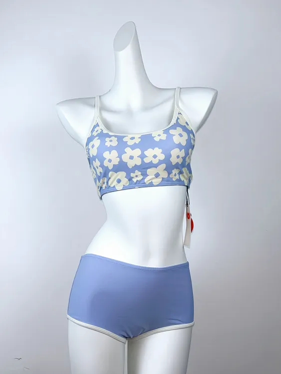 复古简约高腰显瘦分体碎花比基尼女款度假泳衣