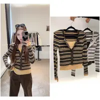 【暖冬甜茶】 条纹假两件针织毛衣