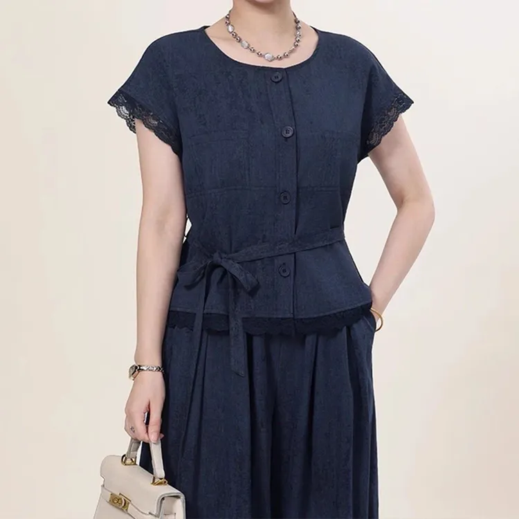 妈妈夏装时尚休闲套装新款中老年女夏季短袖洋气减龄小香风两件套