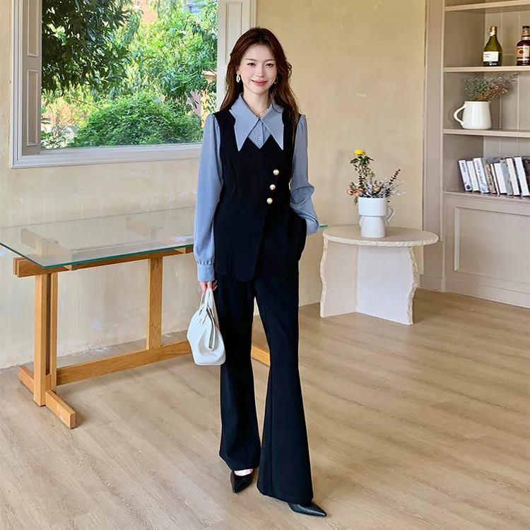 五季家胖mm大码高端初秋2025黑色上衣显瘦长裤套装ZL97580洋气