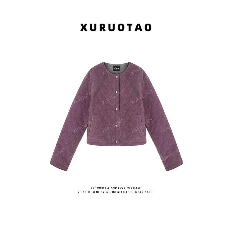 XURUOTAO【葡萄微甜】秋冬季百搭保暖时髦设计感紫色外套 T6083