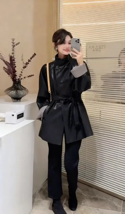 JIAO Shop老板娘定制气质皮衣外套#869