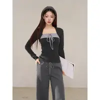 【小野莓】灰色条纹长袖T恤女冬季新款高级感修身显瘦上衣BT610491