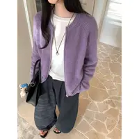 /灰紫拉链衫/纯色双拉链圆领针织开衫女 胸围54 衣长55 58027