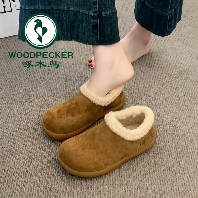 啄木鸟小土豆勃肯鞋女款2025新款冬季加绒加厚保暖一脚蹬雪地棉鞋