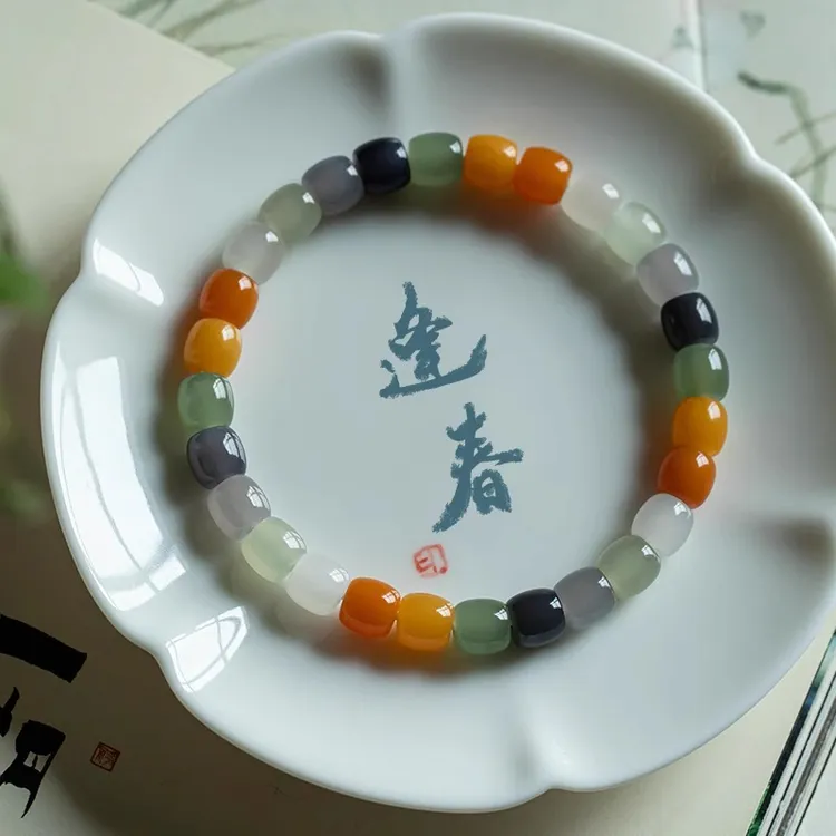 糖果色多宝桶珠百搭手链正宗和田玉手串女款精致简约创意礼物