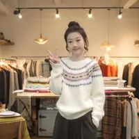 【闵笑一】初雪时分 法式温柔风撞色费尔岛毛衣女圆领套头针织衫