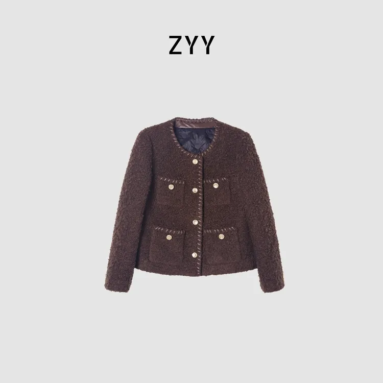 ZYY【海棠听风】2024S/S金扣圈圈呢羽绒服X25DYRF05671