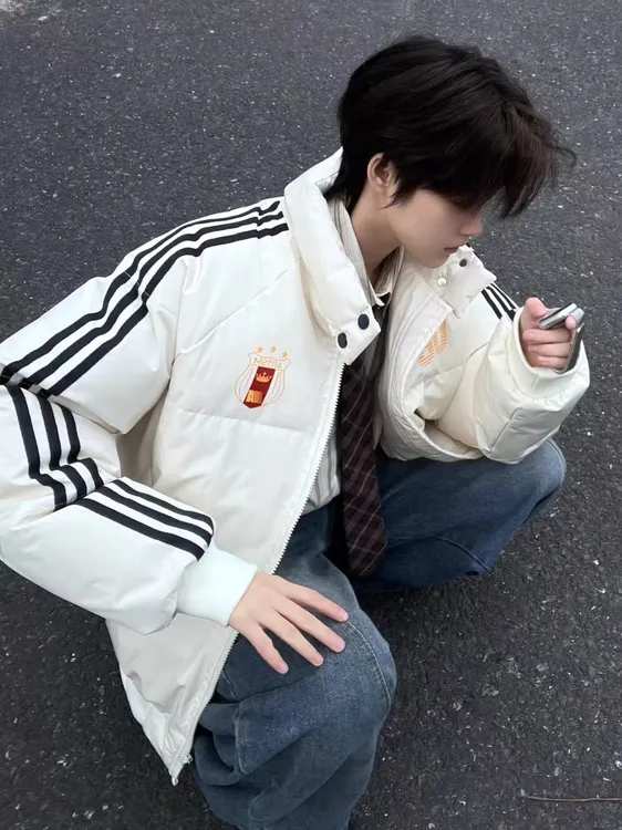 美式复古三条杠立领棉服外套男女2025年秋冬夹棉加厚情侣休闲上衣