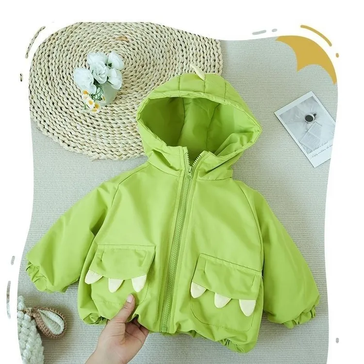 儿童新款外套2025宝宝恐龙衣服纯色卡通秋冬外套洋气儿童棉服潮款