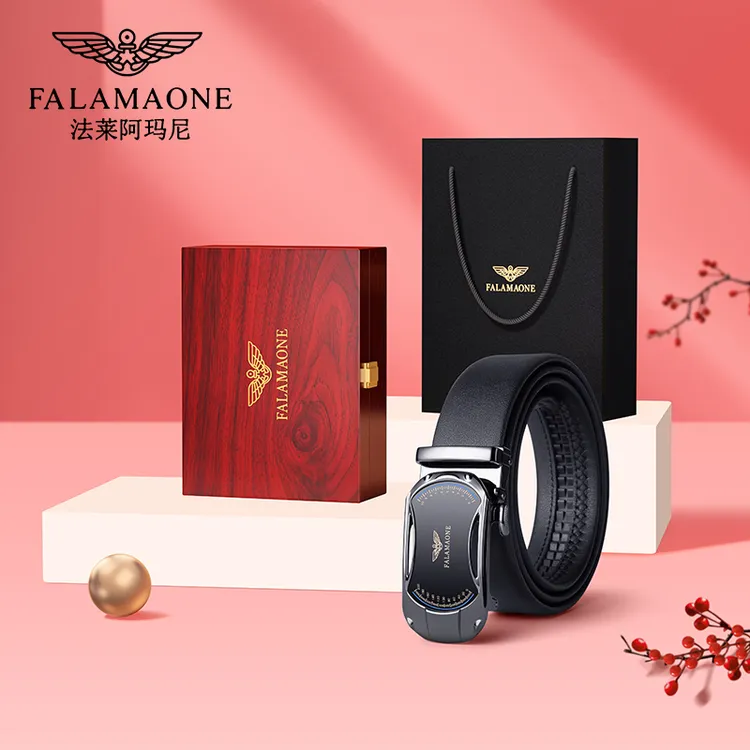 法莱阿玛尼男士皮带真牛皮奢侈品腰带男士自动扣生日礼物送老公