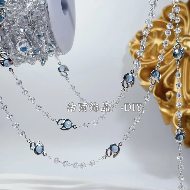 (洁雨饰品· DIY)  L00560   “水晶天鹅”  浅蓝晶晶链条diy