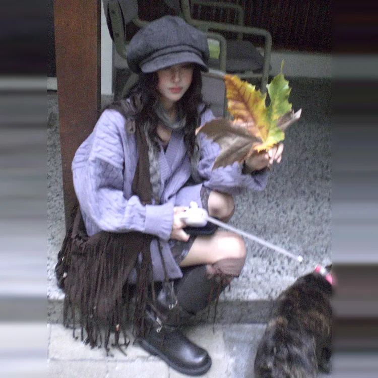 蓝色针织开衫毛衣外套女秋冬2026新款爆款韩系宽松慵懒高级感上衣