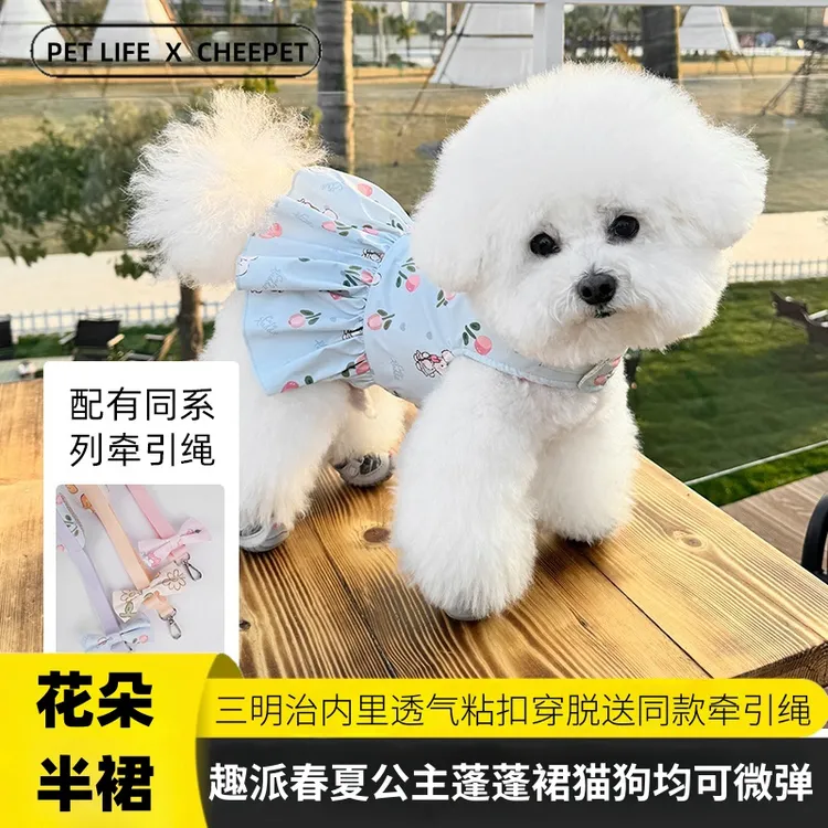 cheepet趣派夏季花朵半裙甜美牵引衣服猫裙子夏季透气宠物裙