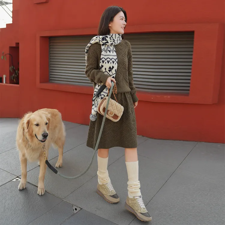 Manchenh"LP假日花园"定织混色花纱特种机立体编织羊绒羊毛套装