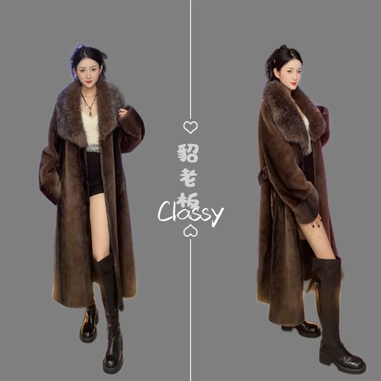 A20法式高奢秋冬设计师咖色毛毛外套