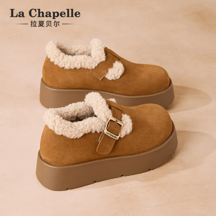 拉夏贝尔加绒加厚勃肯鞋女鞋2025新款冬季厚底保暖毛毛雪地棉鞋女