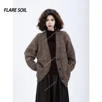 【FLARE SOIL】秋冬V领毛衣开衫宽松毛针织衫保暖上衣开衫 T4723A