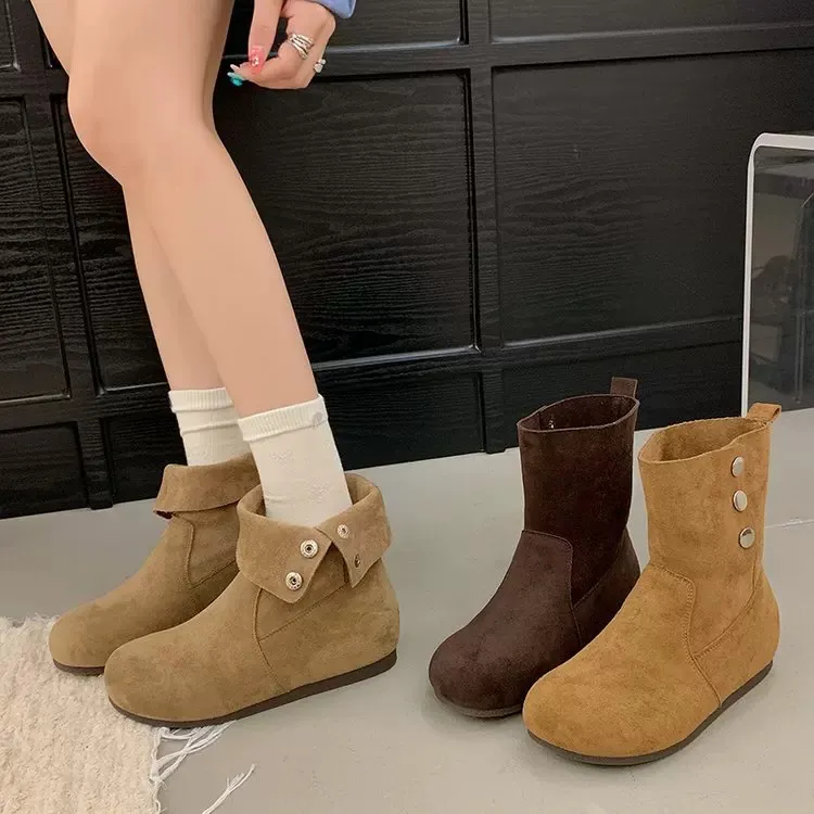 5cm内增高网红复古勃肯短靴女2025秋季新款软底翻毛皮两穿马丁靴