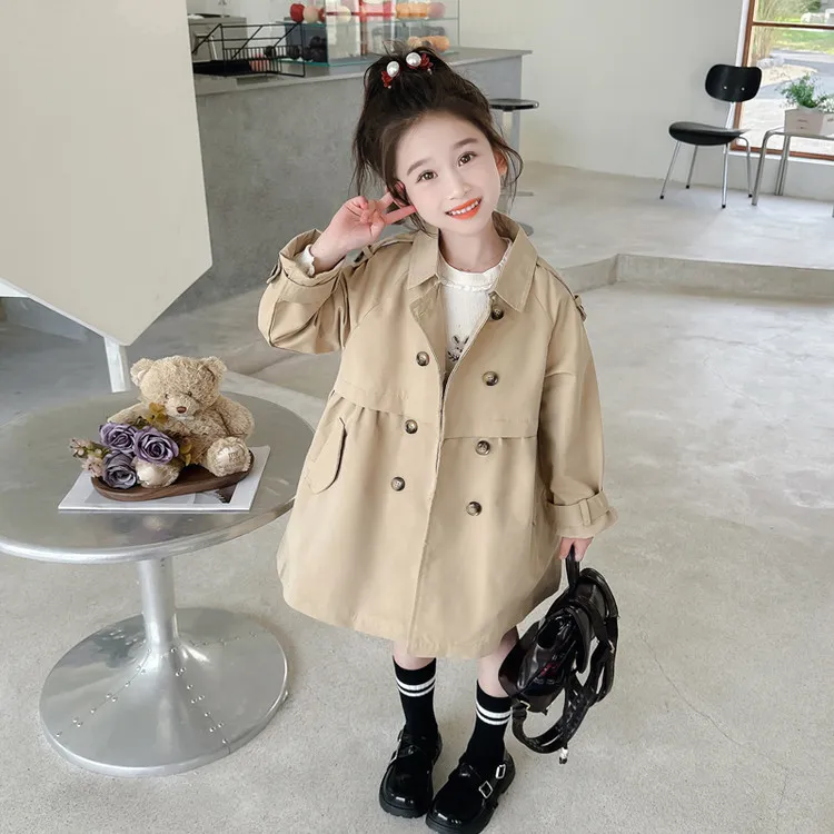 女童秋季风衣儿童春秋装新款英伦外套中大童洋气时髦中长款童装