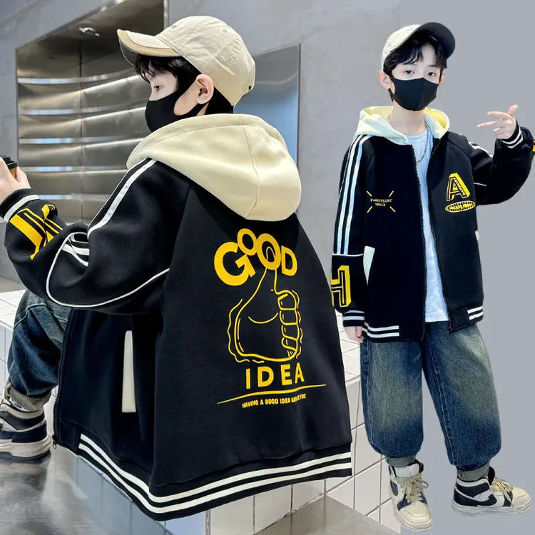儿童装男童外套春秋款棒球服新款洋气中大童时髦男孩连帽春装