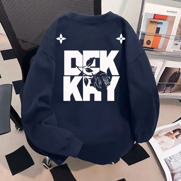 美式复古重磅设计感2025秋冬新款潮男印花港风宽松休闲圆领情侣款