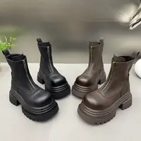 马丁靴女时尚厚底松糕前拉链走秀款显瘦骑士靴高筒靴不过膝机车靴