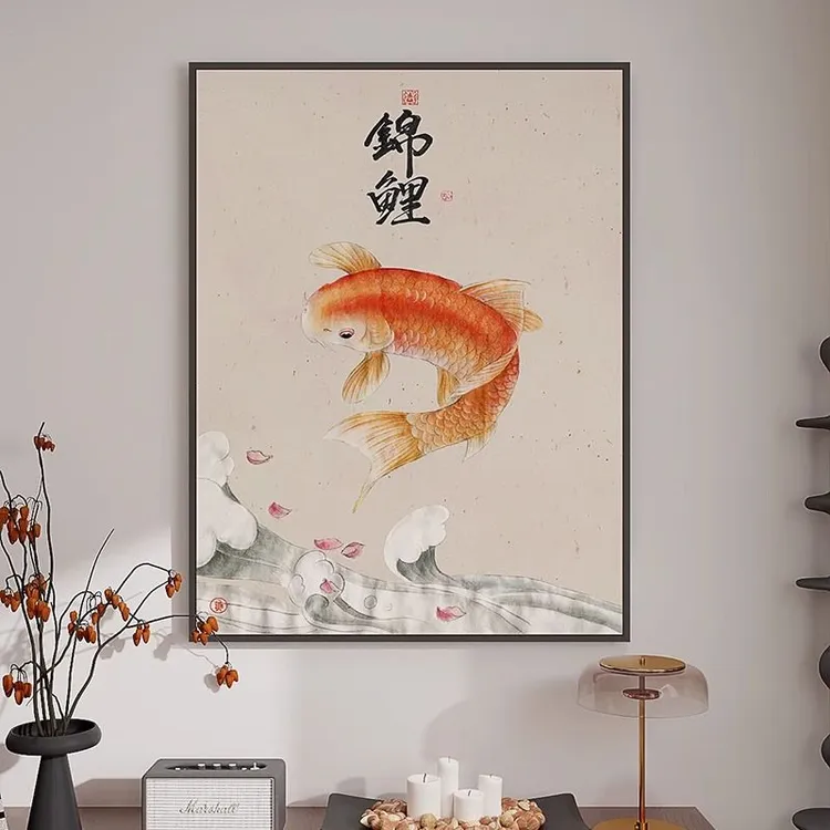 新中式锦鲤鱼挂画书房玄关艺术入户摆画客厅沙发背景房间装饰画