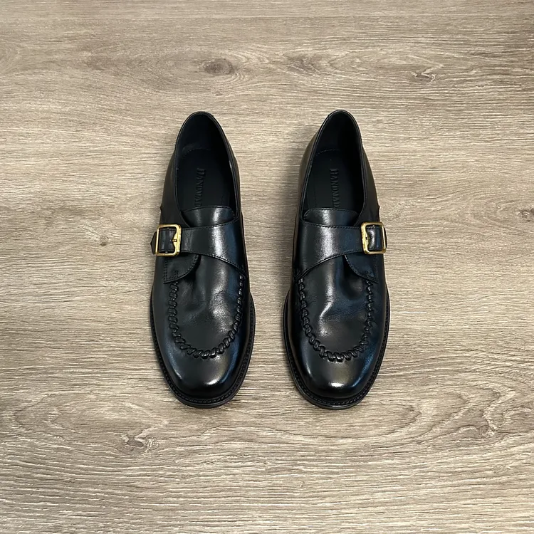 Dannyfrey英伦风头层牛皮复古金属扣女百搭休闲一脚蹬乐福鞋3.5CM