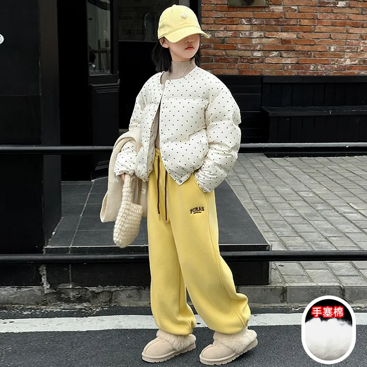 女童白色波点棉衣洋气短款外套2025新款中大童时髦冬装棉服面包服