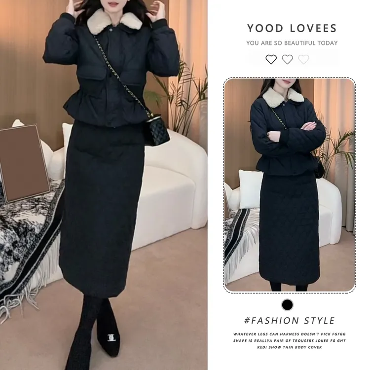 时尚套装裙女2025冬季新款时髦洋气减龄保暖棉服半身裙气质两件套
