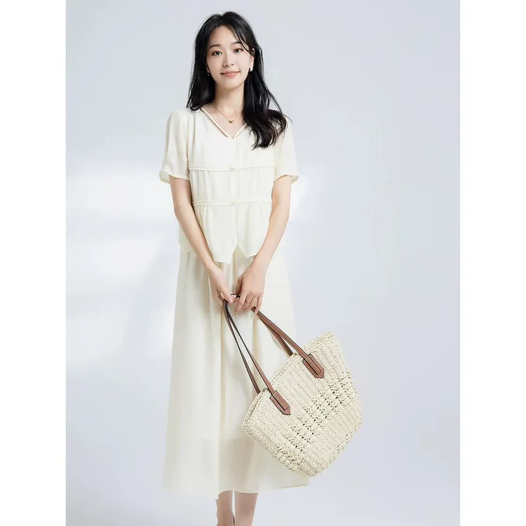 【A1080】2025女士新款碎花洋气时尚修身显瘦高端气质夏季连衣裙