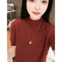 丽丽家~浣熊绒红时尚百搭宽松半高领圆领纯色上衣