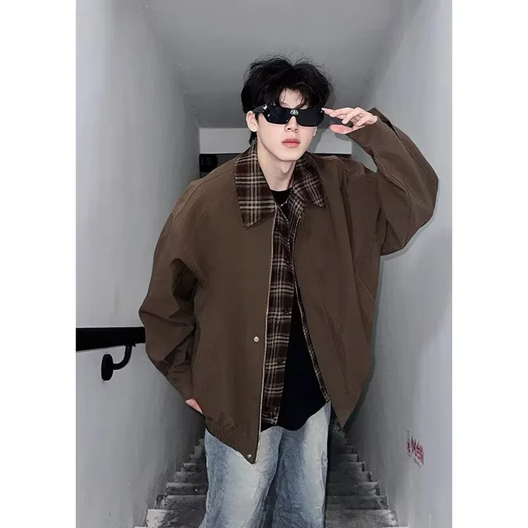 秋冬棕色美拉德 流光风复古翻领夹克透气外穿港风飞行员棉服