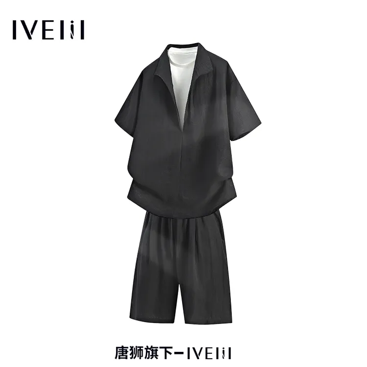 IVEIII法式老钱风天丝亚麻假两件衬衫短裤凉感显瘦高级感轻奢套装