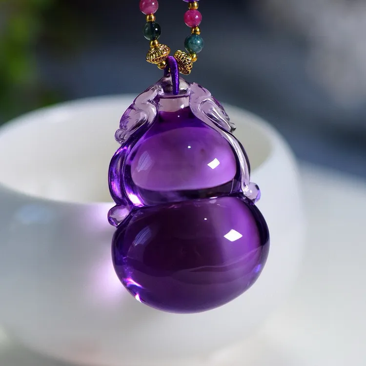 2025年紫气东来天然紫水晶葫芦吊坠挂件项链晶体干净紫色水晶