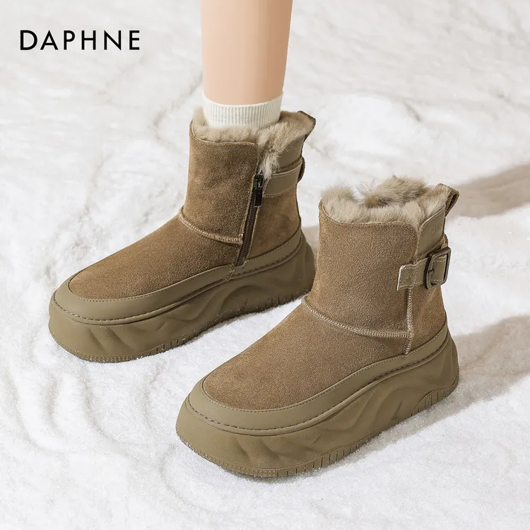 达芙妮厚底雪地靴女2025新款女款短筒时尚加绒加厚冬季防滑短靴M