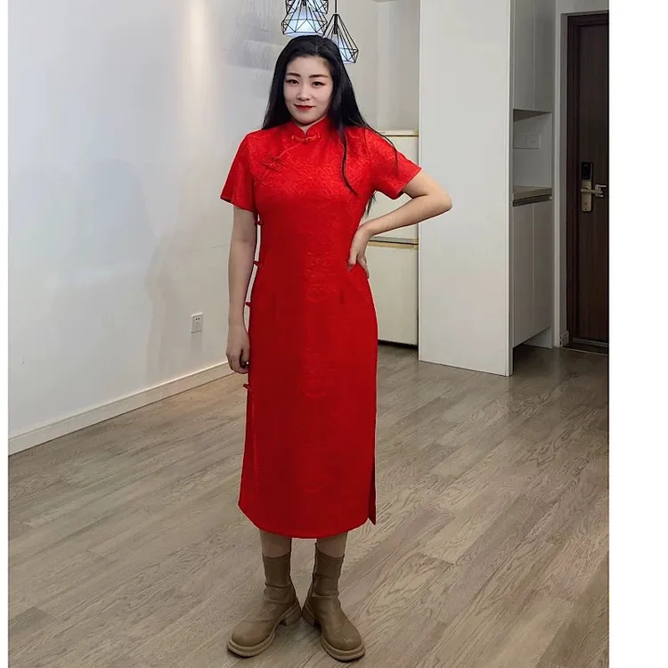 高端中老年大码女装新中式妈妈旗袍女款修身显瘦订婚结婚回门可穿
