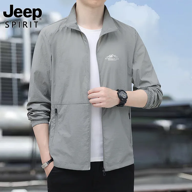 jeep吉普防晒衣男夏季新款皮肤衣透气薄款男士大码休闲立领防晒服