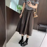 IMFLY金小金自制女装 半身裙DYQ790早秋气质港风A字松紧腰皮裙