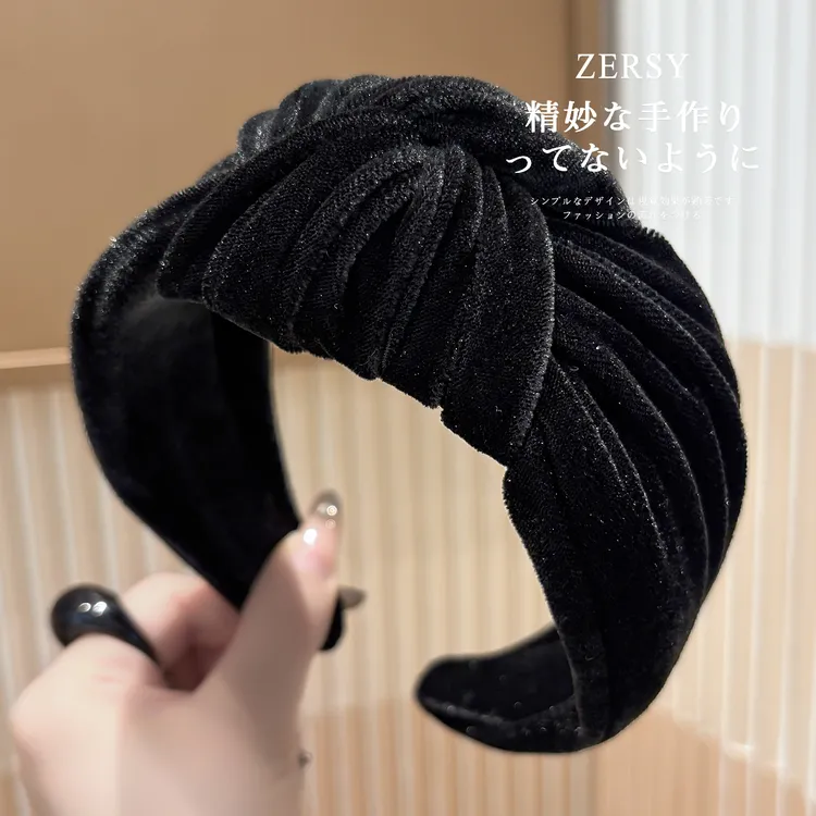 高颅顶丝绒打结宽边发箍女款高级感洋气时尚发卡日常外戴洗脸头箍