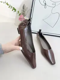 w12300法式浅口单鞋女春秋低跟小方头皮鞋平底软底工作鞋