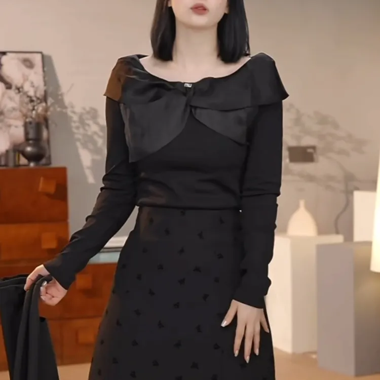 法式蝴蝶结长袖t恤女秋季2025年新款时尚减龄修身打底衫别致上衣