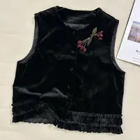 【叶子服饰】秋季新款立体装饰花朵丝绒时尚马夹827