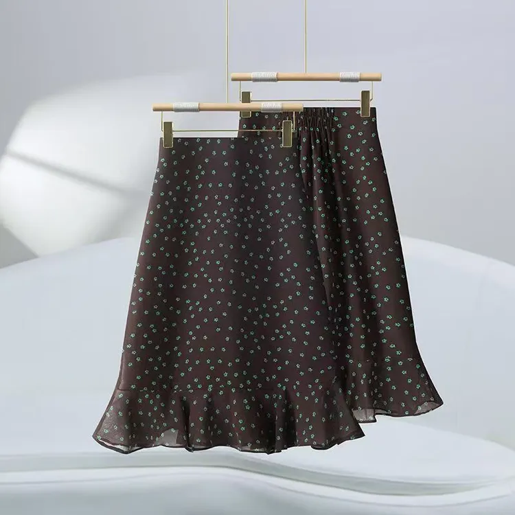 碎花纯欲风薄款高腰包臀荷叶边半身裙中长款鱼尾短裙富家千金风