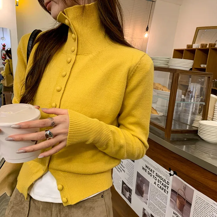 高领洋气减龄显瘦收腰针织开衫外套女装秋冬新款独特别致时尚气质