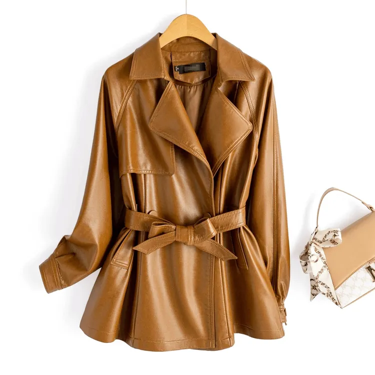 海宁皮衣女2025秋季新款收腰气质显瘦中长款宽松时尚百搭皮衣外套