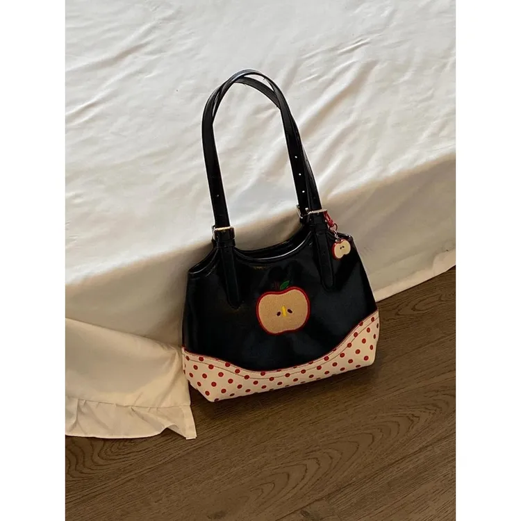 VIPOL夏天可爱少女苹果波点手提包新款小众设计感通勤小托特包包