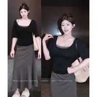 WQQ品833204【IG美人】莱赛尔天丝罩衫亲肤柔软吊带显瘦半裙套装