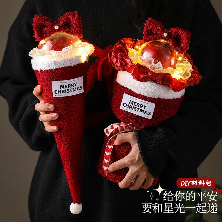 送女友学生圣诞节礼物创意DIY苹果花束包装毛绒礼品冰激凌花束